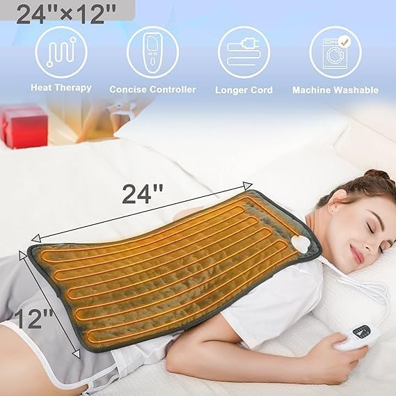 Heated Pad – Electric Heating Pad for Cramps, Neck, Waist & Shoulder | 6 Heat Settings, 4 Timers, Auto-Off | Moist & Dry Heat Therapy for Pain Relief Nawazia