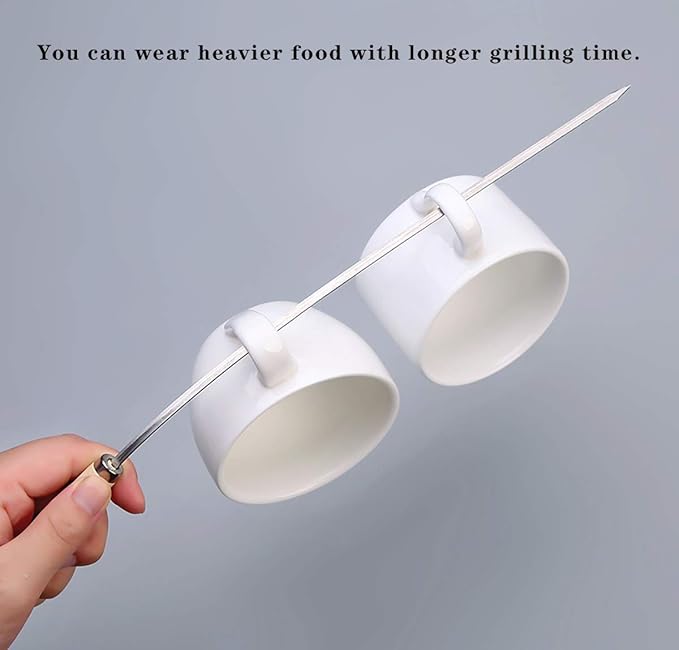 6 Pcs Kebab Skewers | Stainless Steel BBQ Skewers with Wooden Handle | Reusable Kabab Sticks Nawazia