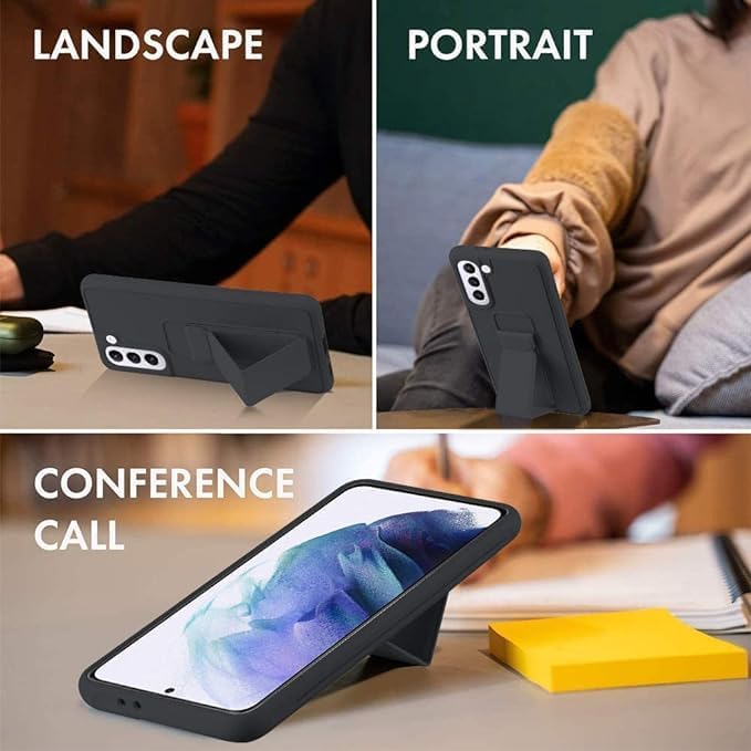 Slim Protective Case for Samsung Galaxy S21-S24 Plus | Leather Hand Strap & Kickstand | Black Nawazia