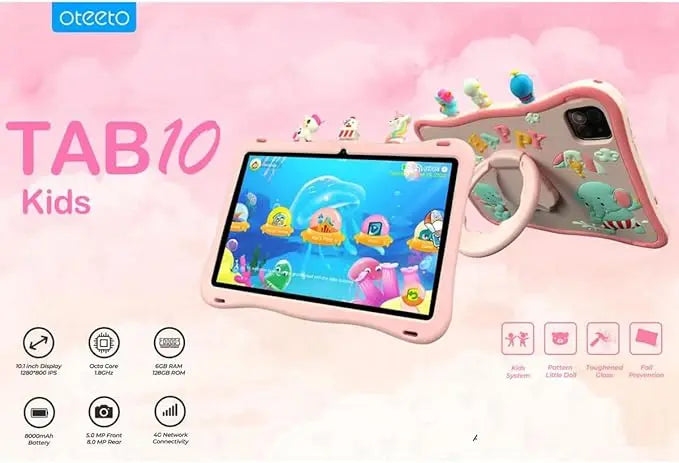 Tab10 10.1 Inch Kids Tablet - 6GB RAM, 128GB ROM, 8000 mAh Battery, Durable Design with Parental Controls and Educational Apps for Fun & Learning Nawazia