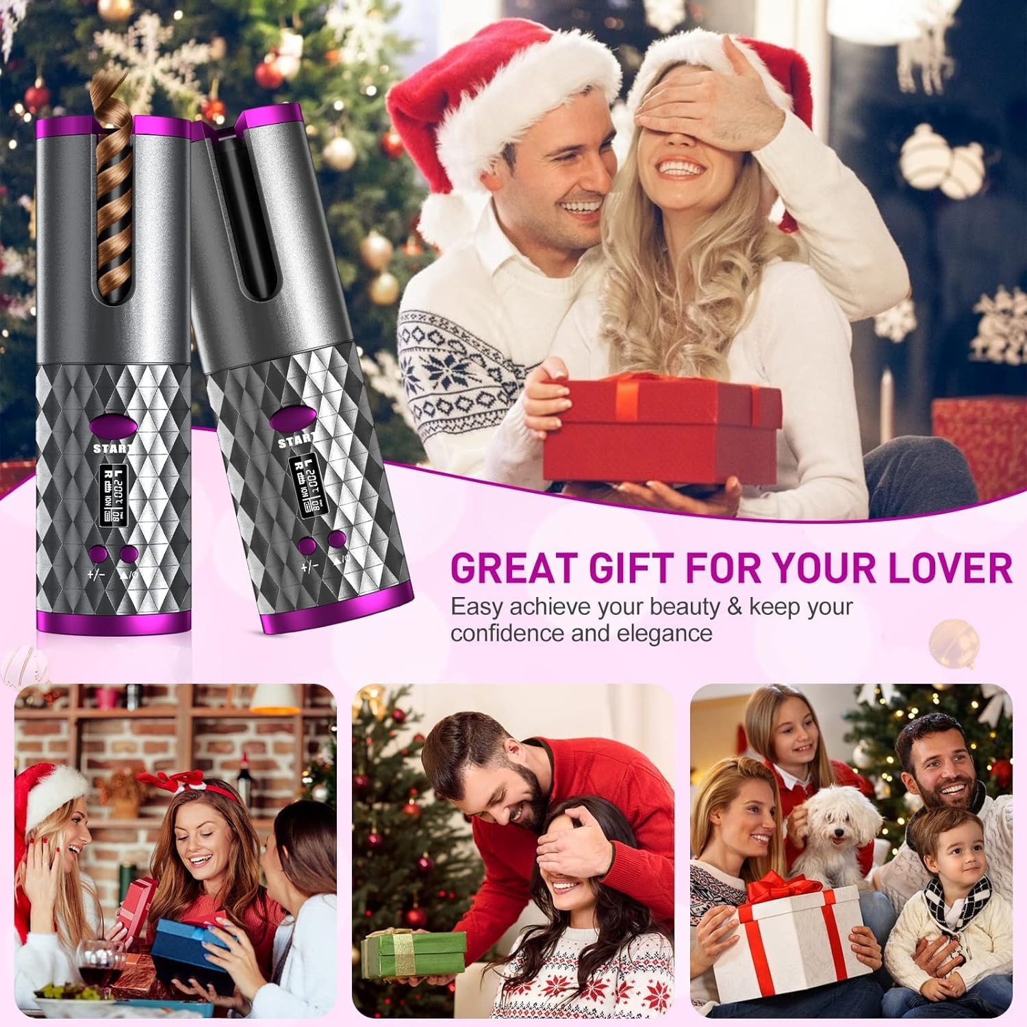 Cordless Hair Curler | Automatic Rotating Hair Curling Iron | Heatless Technology with 3 Temperature & Timer Settings Nawazia