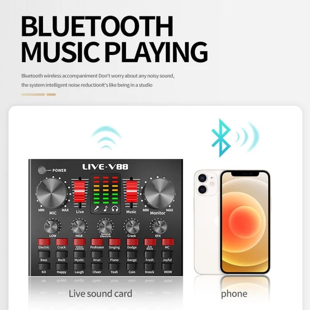 V88 Live Sound Card Mixer – Compact USB Audio Mixer with Built-In Effects for Mobile Streaming Nawazia