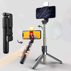 Selfie Stick Tripod with Bluetooth Remote & LED Light | Extendable 70cm Portable Selfie Stand | Universal Compatible for iPhone & Android Smartphones | 3-in-1 Selfie Tool for Photos, Videos & Vlogging