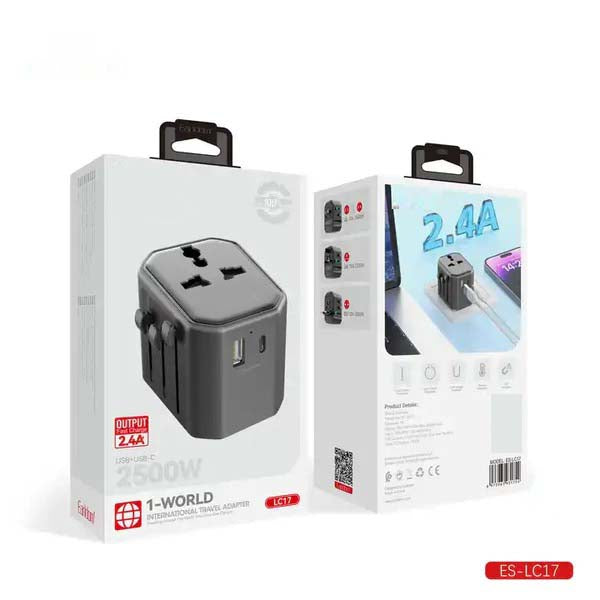 Universal Travel Adapter - All-in-One International Power Adapter with UK/US/AUS/EU Plugs & 4 USB Ports | Compact, Foldable, and Multi-Device Charging Solution Nawazia