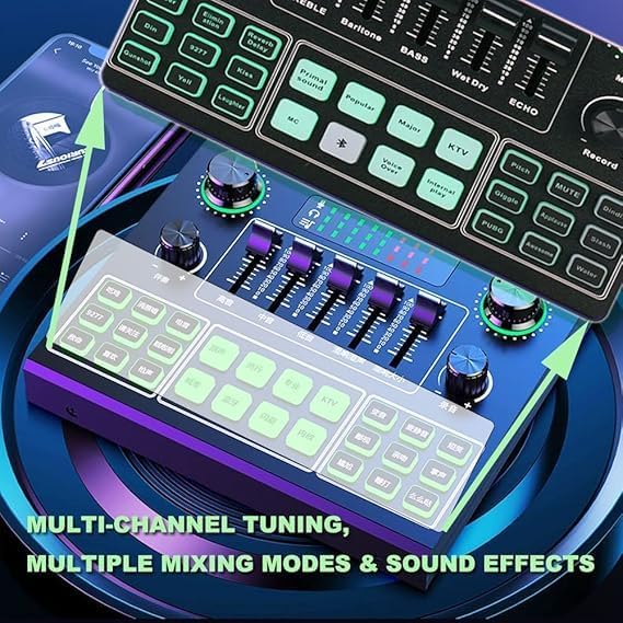 V9 Audio Mixer – Multi-Channel Sound Board with Voice Changer & Effects for Gaming, Streaming, and Podcasting Nawazia