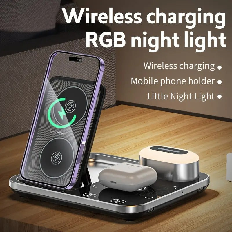 R12 Desktop Wireless Charger – 4-in-1 RGB Light Charging Station with Automatic Lifting Nawazia