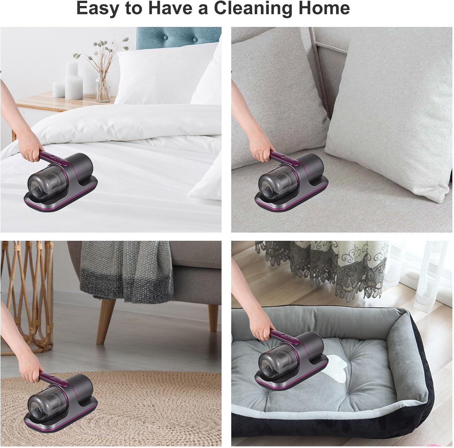 100W Cordless Mattress Vacuum - UV Bed Cleaner, 8000Pa Suction, 2 Speeds, 250ml Dust Cup for Bedding and Clothes Cleaning Nawazia