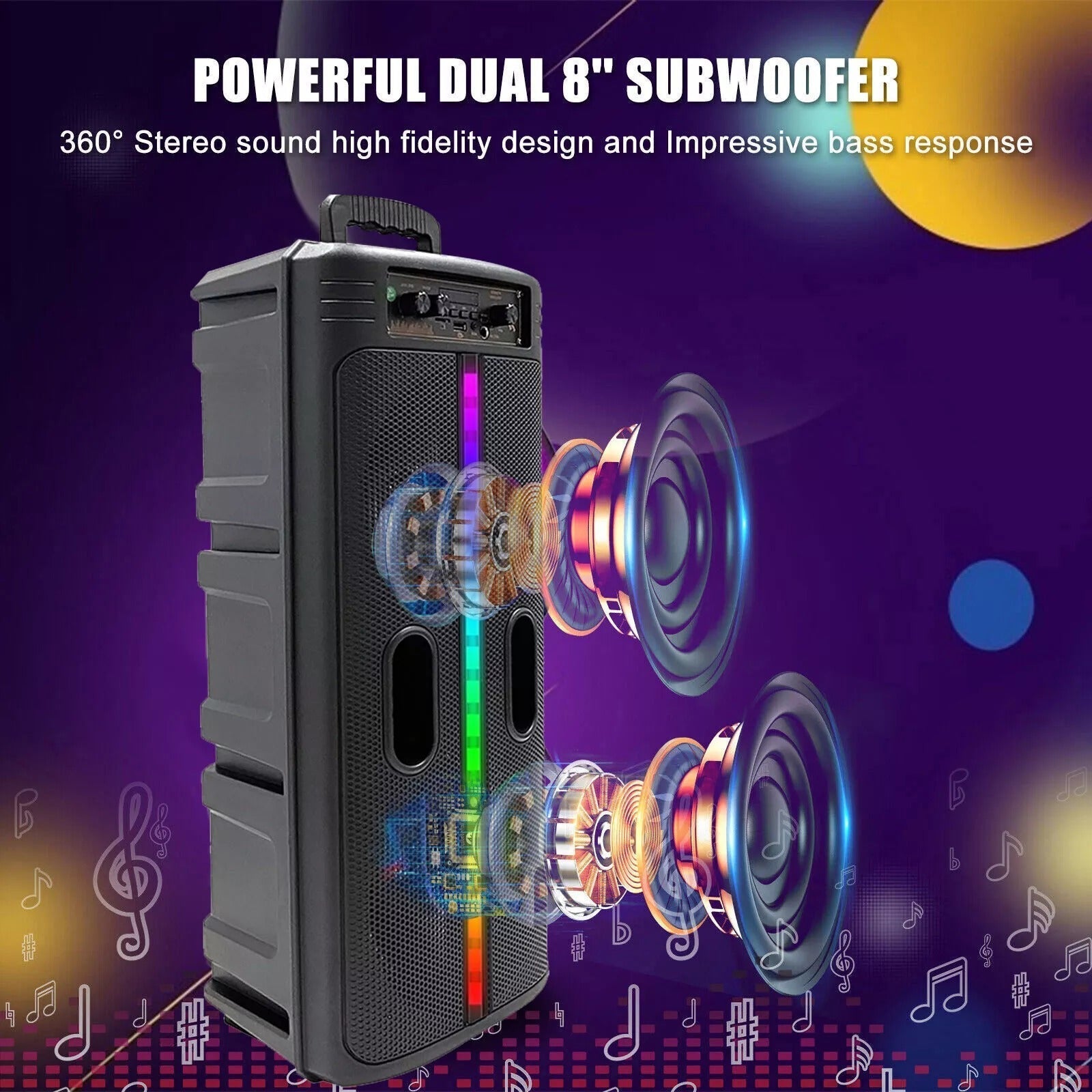 Portable 8-Inch Trolley Speaker – Bluetooth, Powerful Bass, USB/AUX Connectivity for Outdoor Events Nawazia