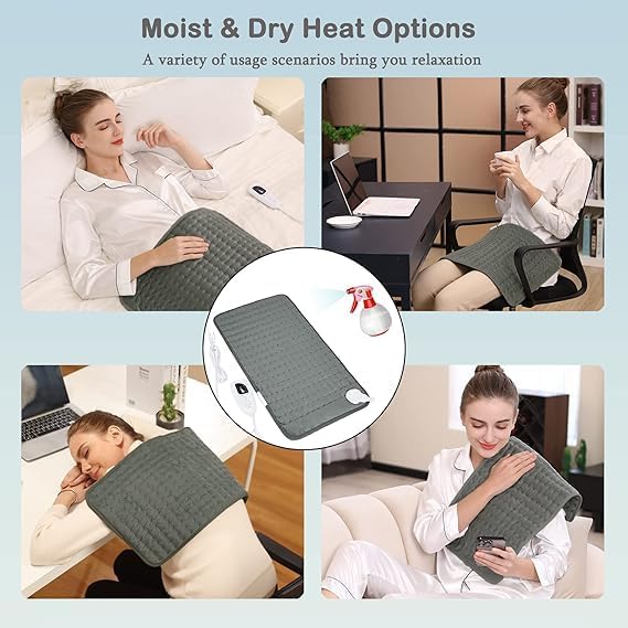 Heated Pad – Electric Heating Pad for Cramps, Neck, Waist & Shoulder | 6 Heat Settings, 4 Timers, Auto-Off | Moist & Dry Heat Therapy for Pain Relief Nawazia