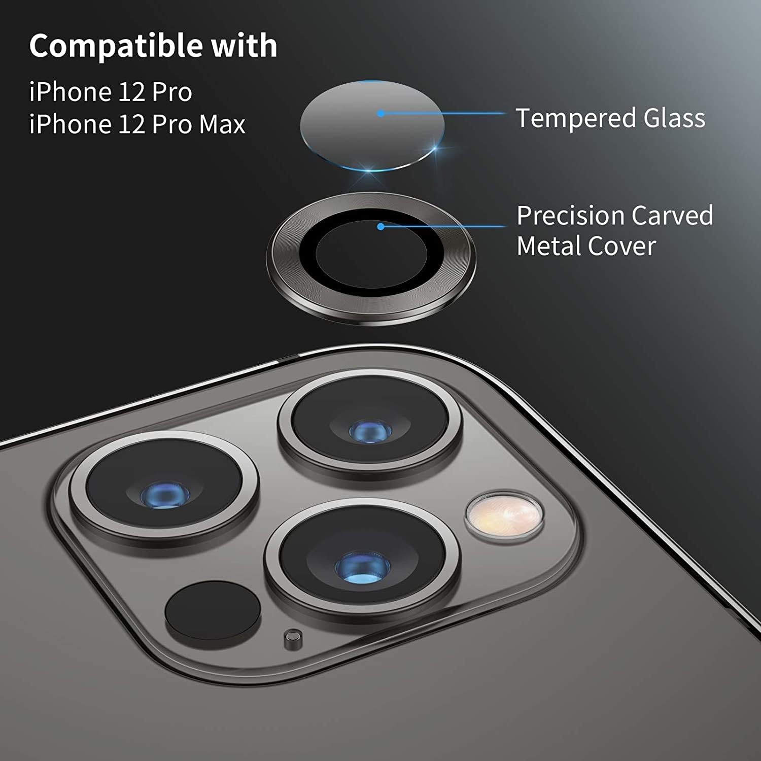 Camera Lens Protector for iPhone 13 Pro/Pro Max | 9H Tempered Glass & Metal Ring