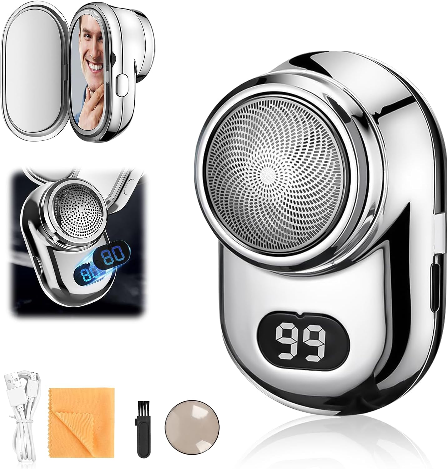 Fast Charging Digital Display Mini Shaver with Mirror