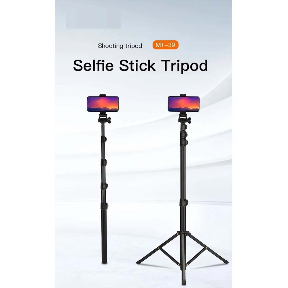 MT-39 2-in-1 Portable Tripod & Selfie Stick, Aluminum Foldable Stand with Adjustable Height, Lightweight Travel-Friendly for Smartphones & Cameras