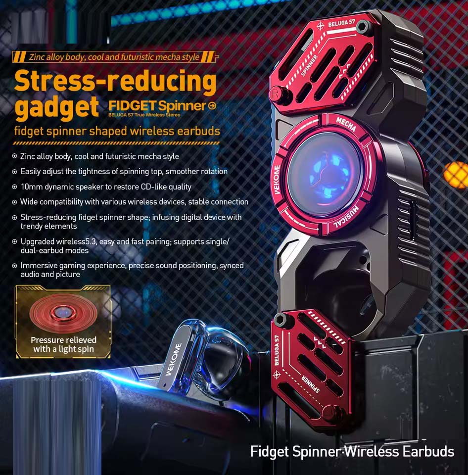 Fidget Spinner Earphones – Glow in the Dark, High-Speed Silent Spin, Metal Gear Design, Stress Relief & Entertainment for Kids and Adults Nawazia