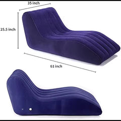 Folding Portable Inflatable Recliner Sofa – S-Type Flocking Lounge Chair with Foot Air Pump for Indoor Living Room & Outdoor Relaxation (Blue)