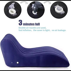 Folding Portable Inflatable Recliner Sofa – S-Type Flocking Lounge Chair with Foot Air Pump for Indoor Living Room & Outdoor Relaxation (Blue)