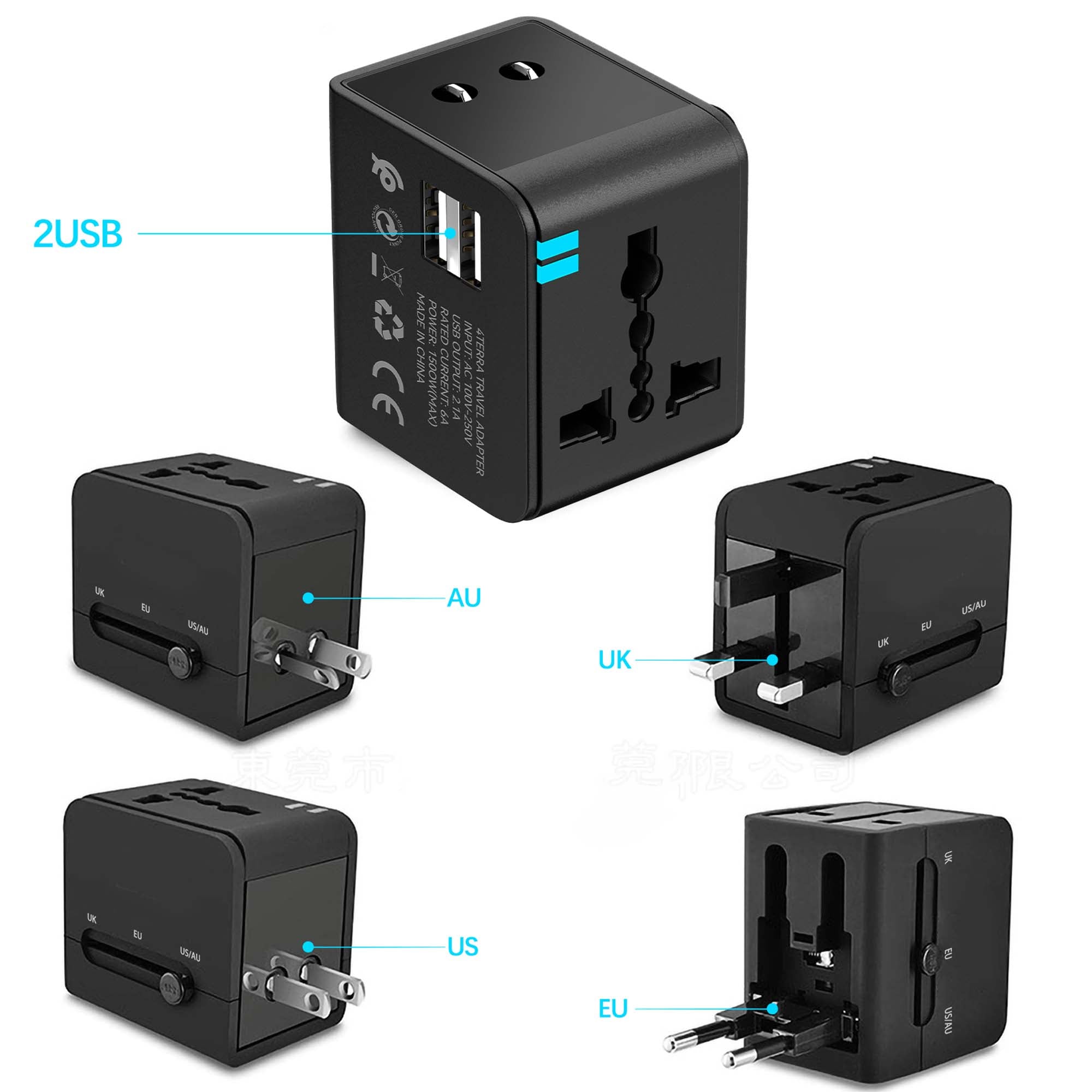Universal Travel Adapter - Worldwide Mobile Charger with USB & Type-C Ports | High-Speed 1500W Output