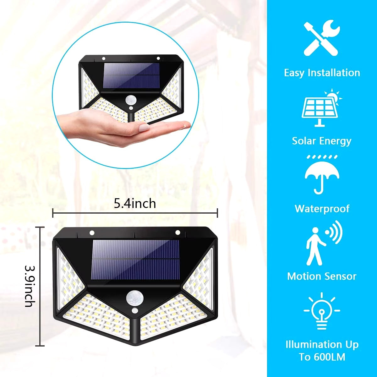 Waterproof Outdoor Motion Sensor Infrared Wall Lamp | 100 LED Solar-Powered Garden Sensor Light | Easy Installation, Versatile Mounting on Walls, Trees, Glass & Metal