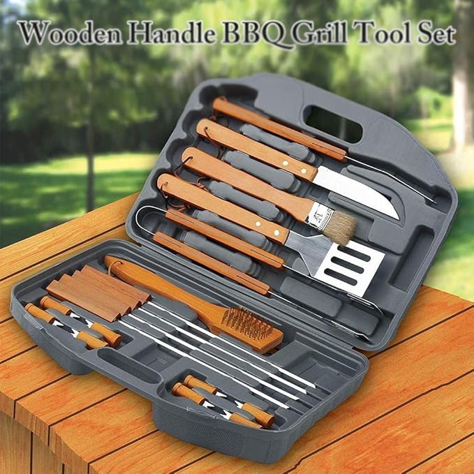 Wooden Handle BBQ Grill Tool Set