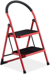Compact 2-Step Mini Ladder | Folding Wrought Iron Red Stairs for Home Use