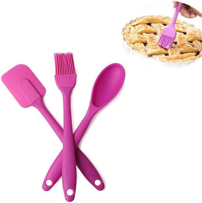 3-Piece Silicone Cooking Utensil Set | Spatula, Spoon & Brush | Heat Resistant for Baking & Cooking Nawazia