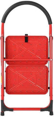 Compact 2-Step Mini Ladder | Folding Wrought Iron Red Stairs for Home Use