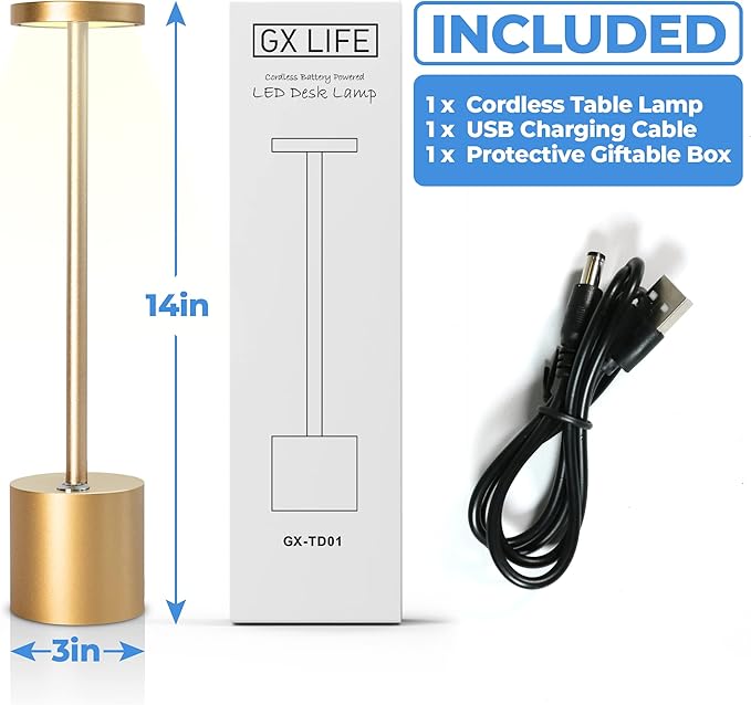 Cordless LED Table Lamp – Rechargeable, Minimalist, 3-Level Dimming for Home & Office Nawazia