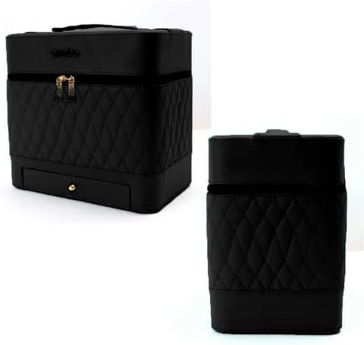 Leather Triple Makeup Case – Luxurious Multi-Layer Cosmetics Storage with Drawer, Portable Beauty Organizer for Travel and Home Use Nawazia