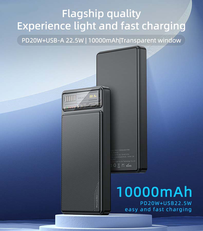 YP57 Fast Charging Power Bank – 10000mAh Dual Output with 15W + USB 22.5W and Transparent Battery Display Nawazia