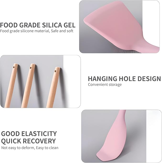 19-Piece Silicone Cooking Utensils & Knife Set | Includes Utensils, Knives, Cutting Board & Block | Stylish Pink Design Nawazia