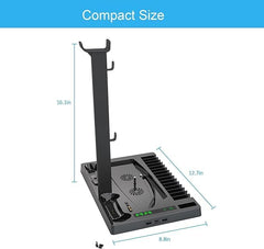 Vertical Stand Cooling Fan for PS5 – Dual Controller Charger with Game Disc Storage, Space-Saving Design, and Efficient Cooling System