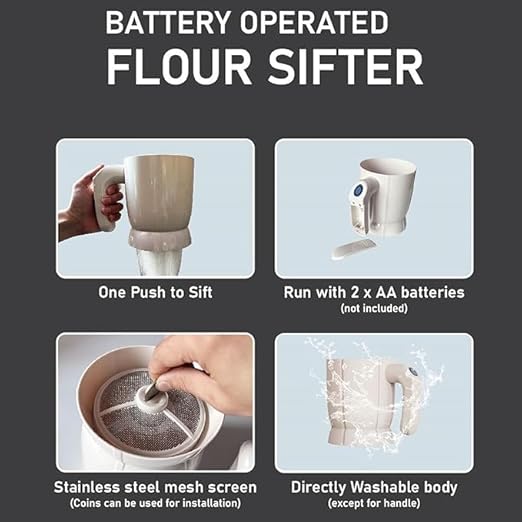 Electric Flour Sifter – Battery-Operated Steel Mesh Sieve for Easy Baking & Pastry Making Nawazia