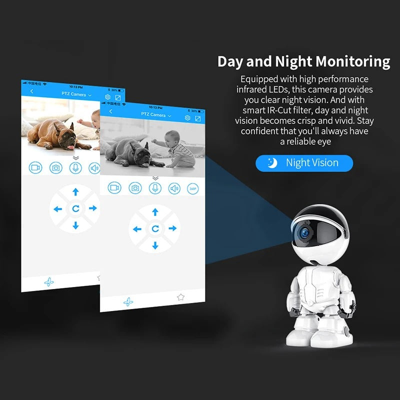 1080P Robot Camera | 360° WiFi Security Camera with Night Vision, Auto Tracking, and Baby Monitor Features Nawazia
