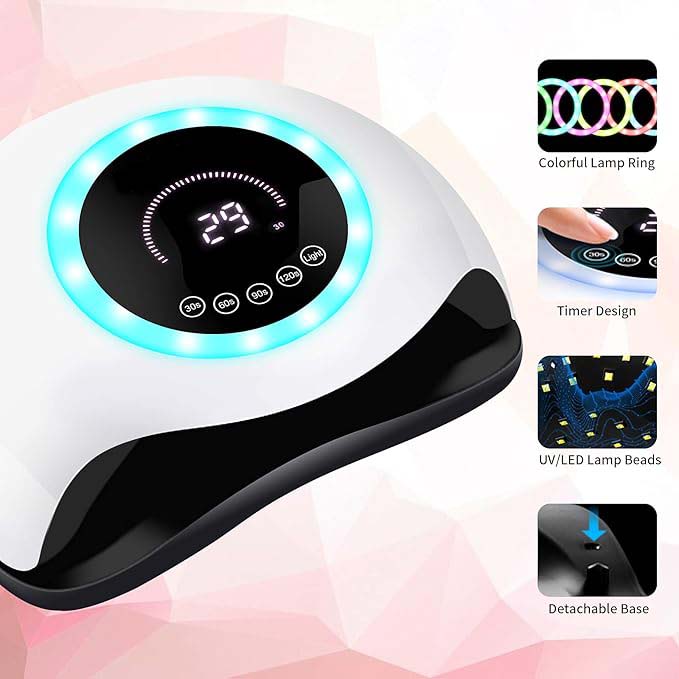 UV LED 168W Nail Lamp | Professional Nail Dryer with 42 LEDs for Gel Polish | Fast Curing Nail Light with 4 Timer Settings | Salon-Quality Manicure at Home Nawazia