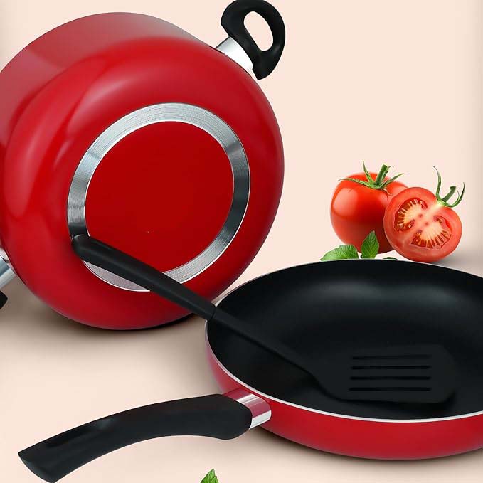 10-Piece Nonstick Cookware Set - 10X Tougher Coating, Heat-Resistant Handles, Glass Lids, Frypan, Wokpan, Nylon Turner Nawazia