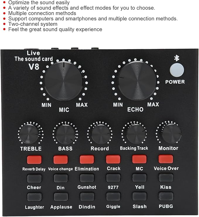 V8 Sound Card for Live Streaming – Voice Changer & Mixer with 1200mAh Battery Nawazia