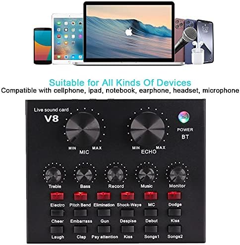 V8 Sound Card for Live Streaming | Bluetooth Voice Changer with Effects & 1200mAh Battery Nawazia