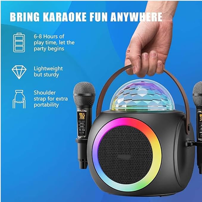 Karaoke Machine – Bluetooth Speaker, UHF Wireless Mics & Disco Ball Lights for Ultimate Party Fun Nawazia