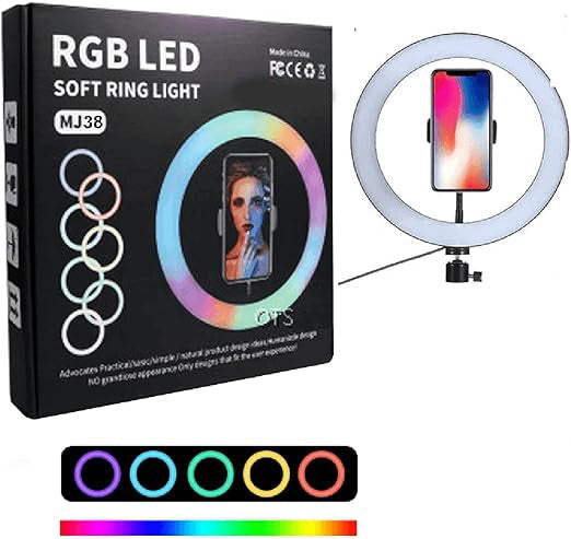 MJ38 RGB 25W Soft Ring Light | 38cm USB-Powered Light with Adjustable Tripod & Smartphone Stand | Ideal for Live Streaming & Content Creation Nawazia