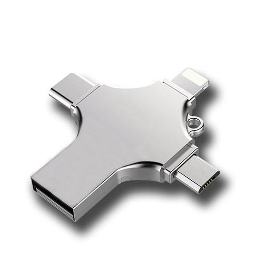 128GB 4-in-1 USB 3.0 Flash Drive | Fast USB A, USB C, Micro USB & iPhone Connector | Compatible with iPhone, Android, iPad, Mac, PC, Galaxy S, Windows Nawazia