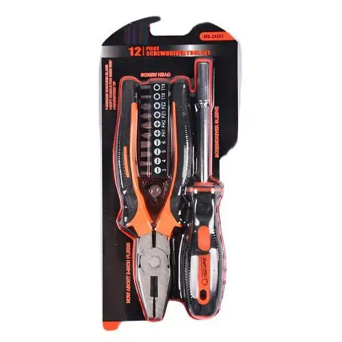 12-Piece Tool Kit | Compact Screwdriver Tool Set with Pliers, Wrenches, and Bits | Versatile DIY Maintenance Set for Home, Car, and Office Nawazia