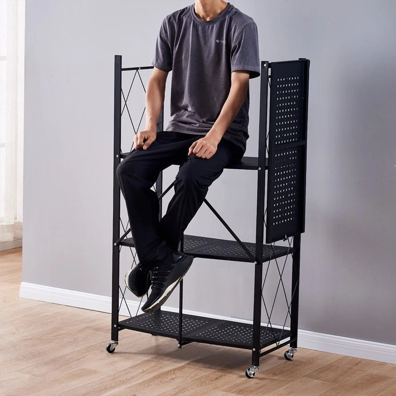 4-Layer White Folding Kitchen Storage Rack – No-Installation, Thickened & Mobile for Easy Organization Nawazia