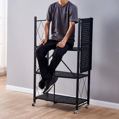 4-Layer White Folding Kitchen Storage Rack – No-Installation, Thickened & Mobile for Easy Organization