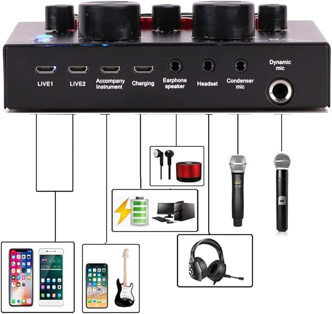 V8 Sound Card for Live Streaming | Bluetooth Voice Changer with Effects & 1200mAh Battery Nawazia