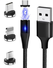 3-in-1 Magnetic Charging Cable | 3A Fast Charge | Micro USB, Type C & iProduct Compatible