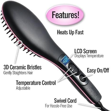 Simply Straight Ceramic Hair Straightening Brush | Black/Pink | Safe & Damage-Free Styling Nawazia