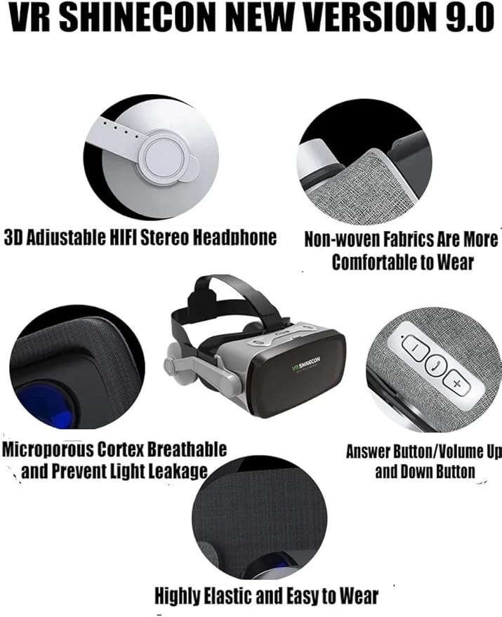 3D Glasses Virtual Reality Helmet – Immersive VR Goggles for iPhone & Android Smartphones | Adjustable Headset for Gaming & 3D Movies Nawazia