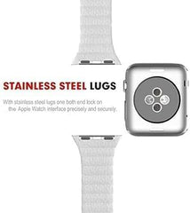 44mm/42mm Leather Strap Watch Band | Adjustable Magnetic Closure | Elegant White Nawazia