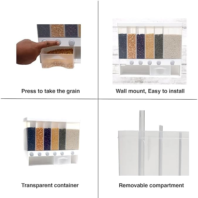 Wall Mounted 6-Section Cereal Dispenser – Space-Saving Kitchen Storage for Dry Foods Nawazia