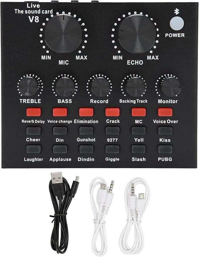 V8 Sound Card for Live Streaming – Voice Changer & Mixer with 1200mAh Battery Nawazia