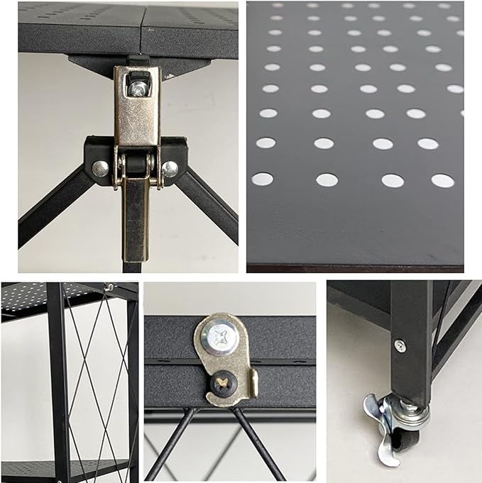 4-Layer Black Mobile Folding Kitchen Storage Rack – No-Installation, Thickened Multi-Purpose Shelf Nawazia